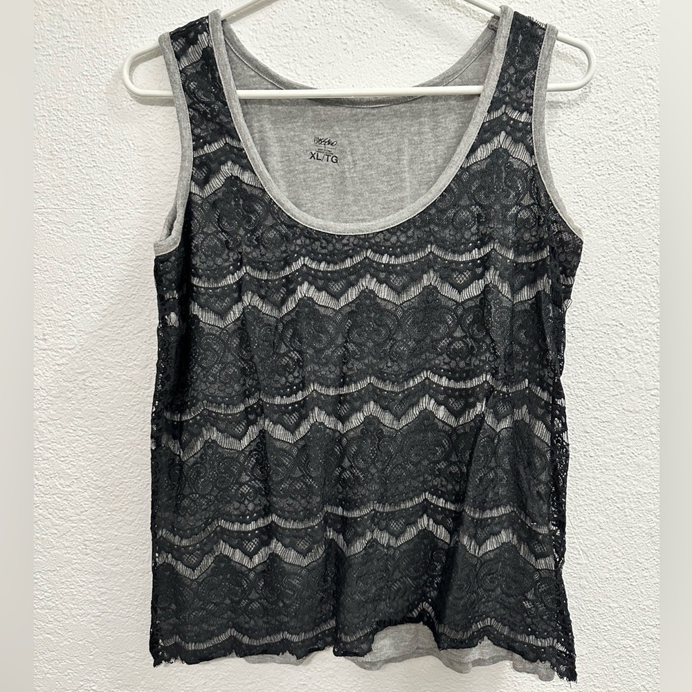 Women’s mossimo grey and black lace tank top size XL